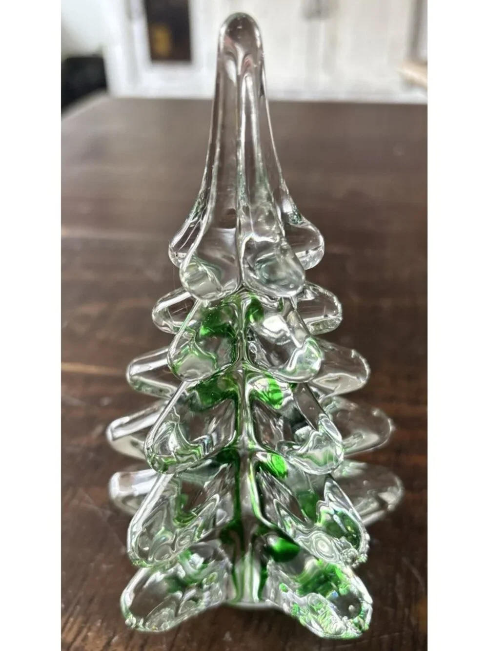 Vintage Christmas Tree Modern Art Glass Green Ribbon 5